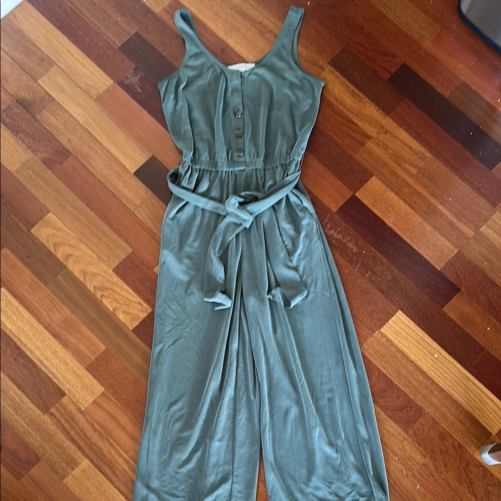 LOFT Green Sleeveless Jumpsuit with Tie Waist